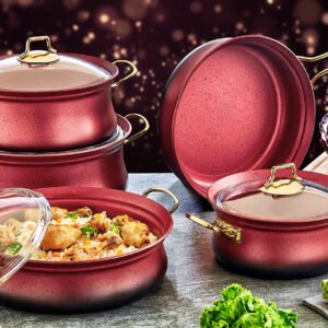 OMS GRANITE COPPER POT SET 9PCS 3045
